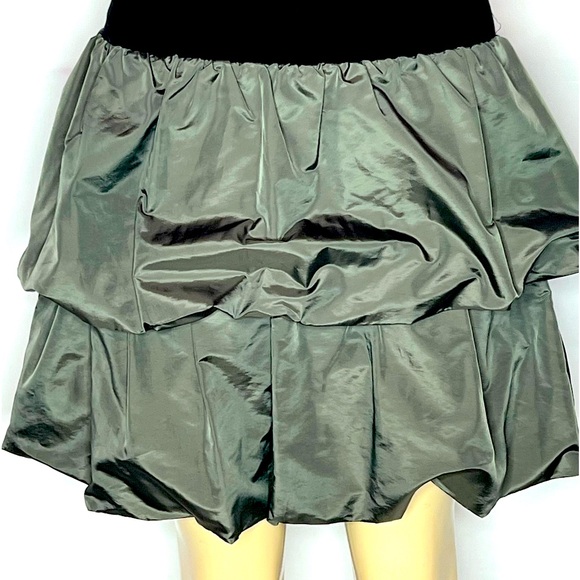 REISS KHAKI GREEN WITH BLACK BAND WAIST BUBBLE HEM SKIRT SIZE 6 - Picture 2 of 4